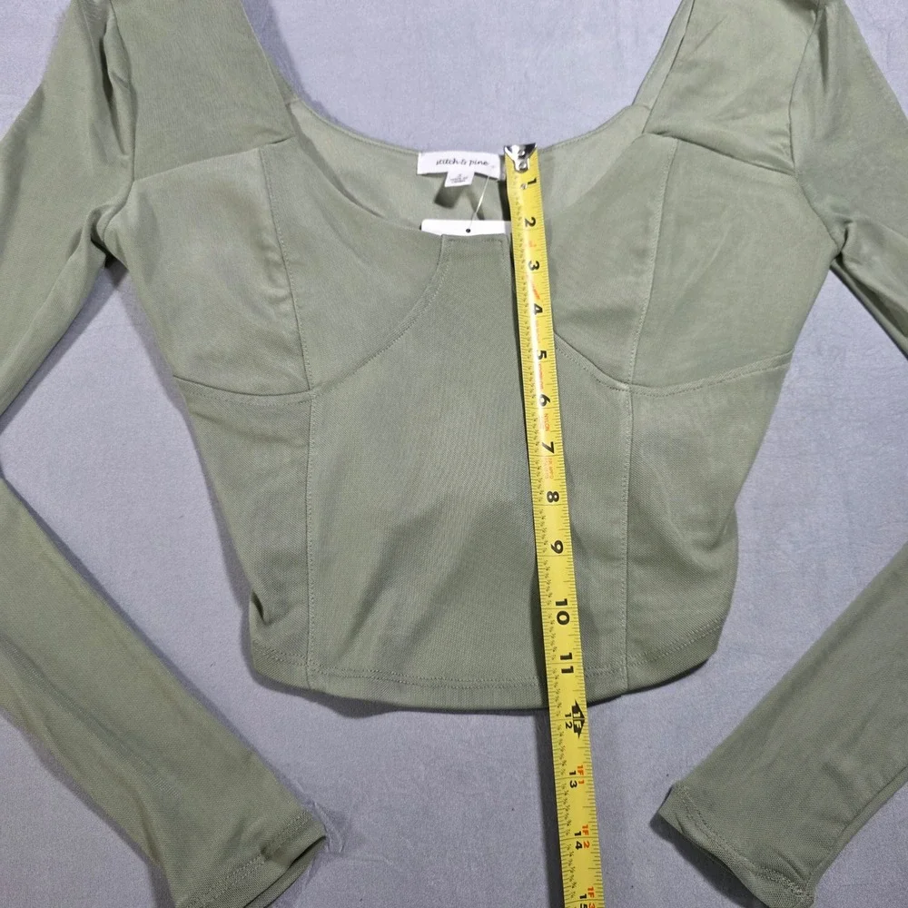 Stitch & Pine Women Seaspray Green Corset Style Long Sleeve Crop Top Small NEW